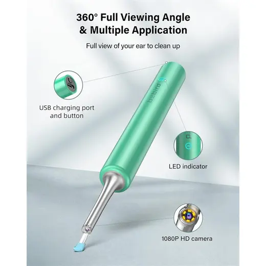BEBIRD T5 3MP KAMERA 3.5MM LENS ŞARJLI WIFI GÖRÜNTÜLÜ KULAK TEMİZLEYİCİ YEŞİL RENK görseli 3