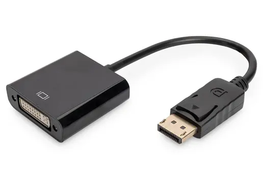 DIGITUS AK-340409-001-S DisplayPort Adaptör Kablosu, DP Erkek <-> DVI (24+5) Dişi, 0,15 metre, kilit mekanizmalı