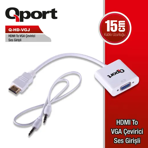 Qport Q-HD-VGJ Hdmi To Vga Çevirici + Ses Girişli + Güç Girişli