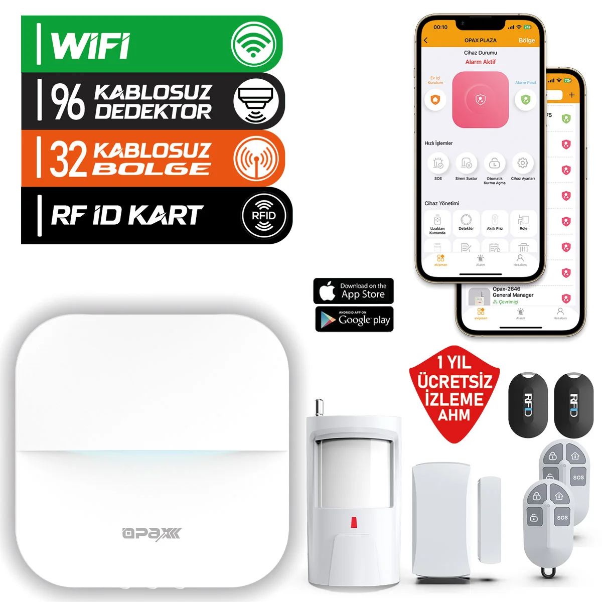 OPAX-W20-W Beyaz WiFi Kablosuz Alarm Sistemi
