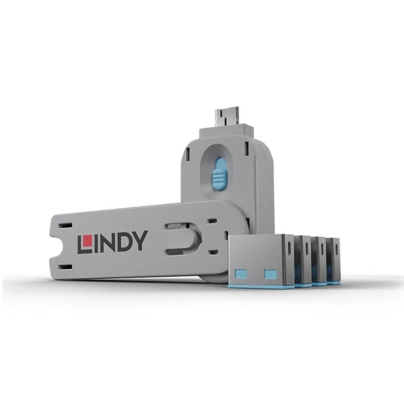 LINDY LIN-40452 USB Port Blocker - Pack of 4, Colour Code: Blue