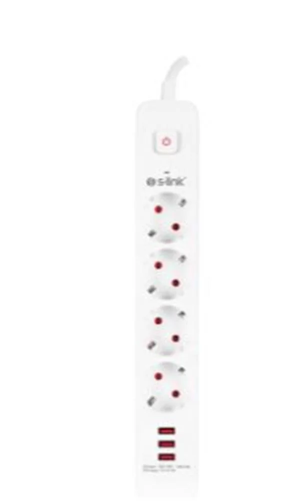S-link SPG403U 1.5m 1.5mm 100 yüzde Bakır 750 Joule 3 Usb 5V2.4A 4lü Anahtarlı Akım Korumalı Priz