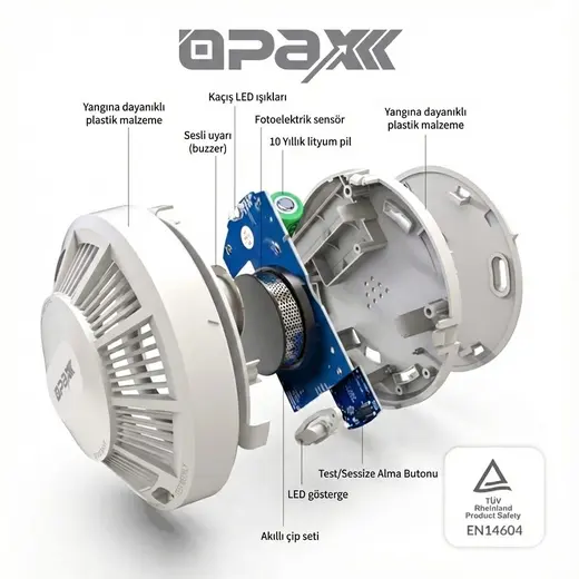 Opax HY-SSA01 Photoelectric Kombine Kablosuz Duman & ISI Dedektörü ve Alarmı alternatif görünüm