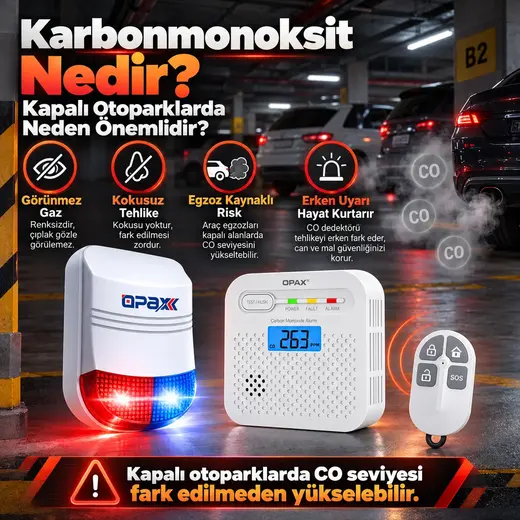 OPAX CO-13RFWF WiFi + RF Kablosuz Karbonmonoksit Alarm Sistemi görseli 5
