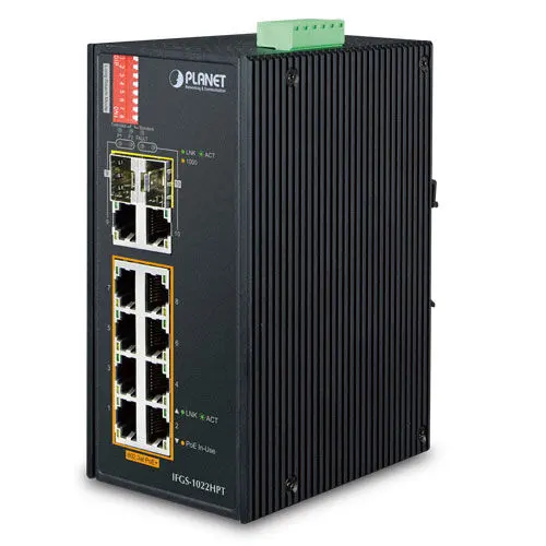 PLANET PL-IFGS-1022HPT Endüstriyel Tip Yönetilemeyen PoE+ Switch (Industrial Unmanaged PoE+ Switch) 8-Port 10/100TX IEEE