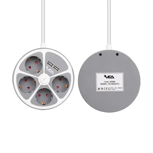 VEA VE-G604YU 4LÜ 2 USBLİ ANAHTARLI 1.5 METRE GRUP PRİZ alternatif görünüm