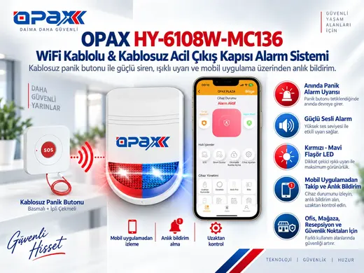 OPAX HY-6108W-MC136 WiFi Kablolu & Kablosuz Acil Çıkış Kapısı Alarm Sistemi görseli 8