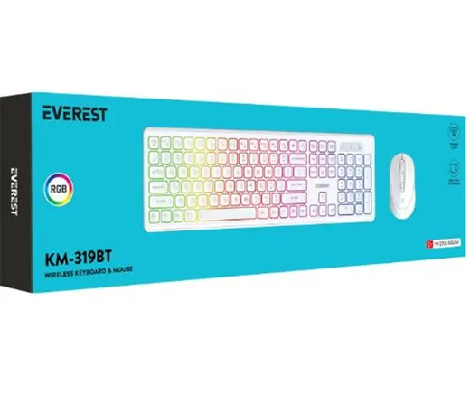Everest KM-319BT Beyaz 2.4G+BT1+BT2 Çoklu Cihaz Bağlantılı Q Set Kablosuz Klavye + Mouse alternatif görünüm
