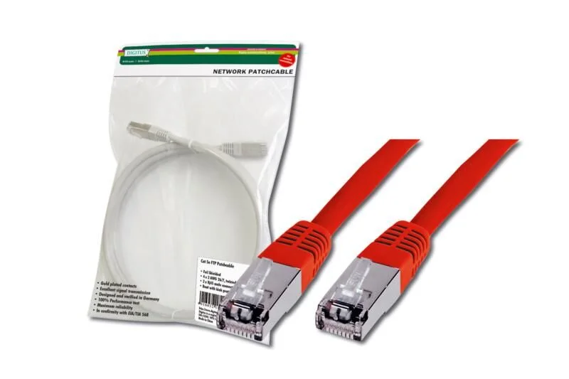 DIGITUS DK-1521-050/R Patch Kablo, F-UTP, CAT. 5E, 5 metre, AWG 26/7, Kırmızı Renk, 3P sertifikalı