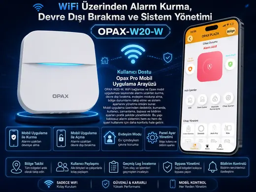 OPAX-W20-W Beyaz BGR-09 Kablosuz Sirenli Akülü WiFi Ev ve İşyeri Alarm Seti görseli 8