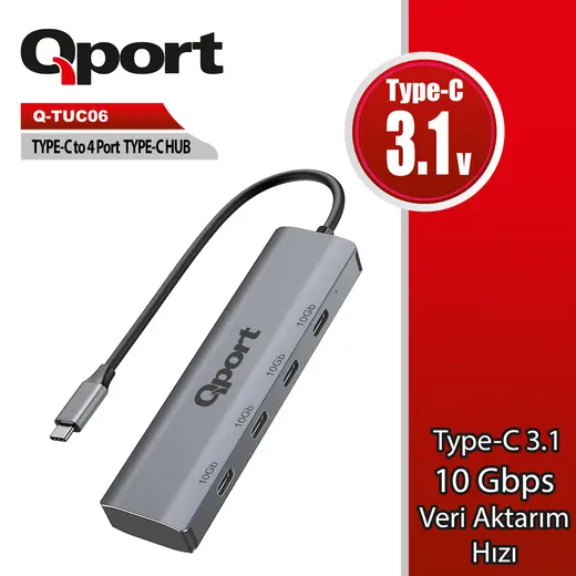QPORT Q-TUC06 TYPE-C TO 4 PORT TYPE-C COKLAYICI
