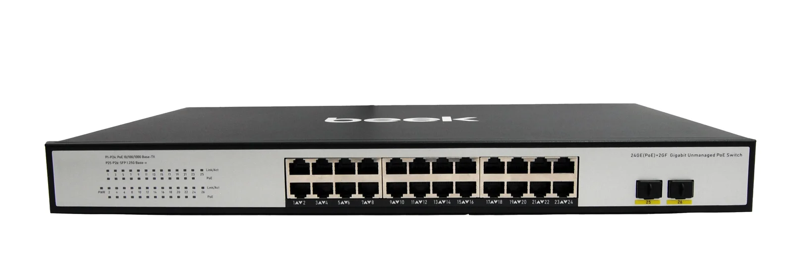 BEEK BN-GS-1242P2S Yönetilemeyen PoE+ Switch24 x 10/100/1000Mbps IEEE802.3af/at PoE+ port (Port başına 30.8 watt)