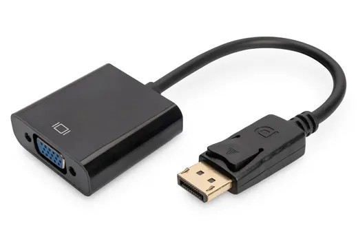 DIGITUS AK-340403-001-S DisplayPort adaptör kablosu, DP - HD15 St/Bu, 0,15 m, m/kilitleme DP 1.2 uyumlu, CE, Siyah renk