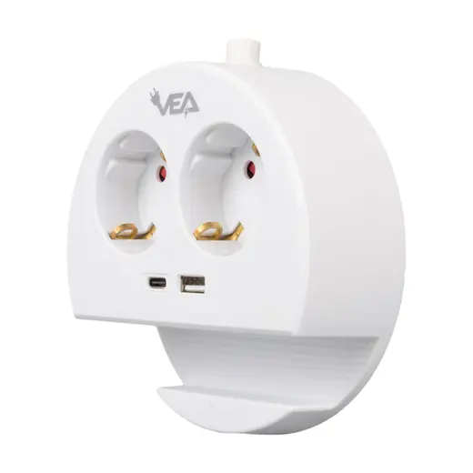 VEA VE- G1102C 2Lİ USB + TYPE-C GİRİŞLİ TELEFON STANDLI 1.5 METRE GRUP PRİZ görseli 3