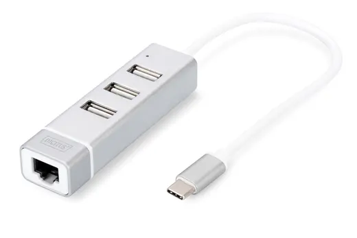 DIGITUS DA-70253 TYPE C KON.+3 PORT USB2.0 HUB+ FAST ETHERNET LAN