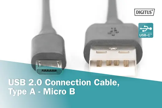 DIGITUS AK-300110-018-S USB 2.0 Uyumlu Kablo, USB A Erkek Mikro USB B Erkek, 1.80 metre, AWG 28, UL, siyah renk görseli 5