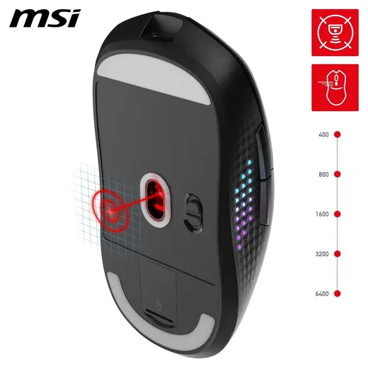 MSI VERSA 300 ELITE W 26000 DPI RGB 2.4GHz Bluetooth 5.3 Kablosuz Gaming Mouse görseli 3