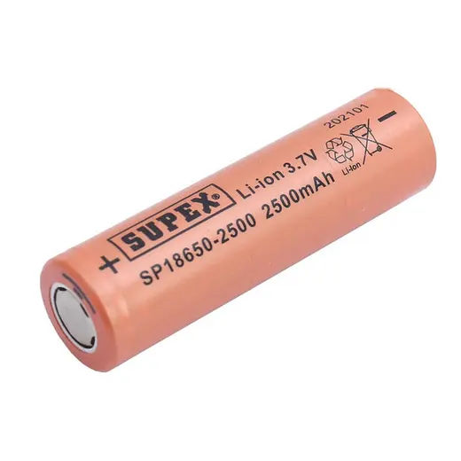 SUPEX 18650-2500 3.7 VOLT 2500 MAH DÜZ KAFA LI-ION PİL TEKLİ alternatif görünüm