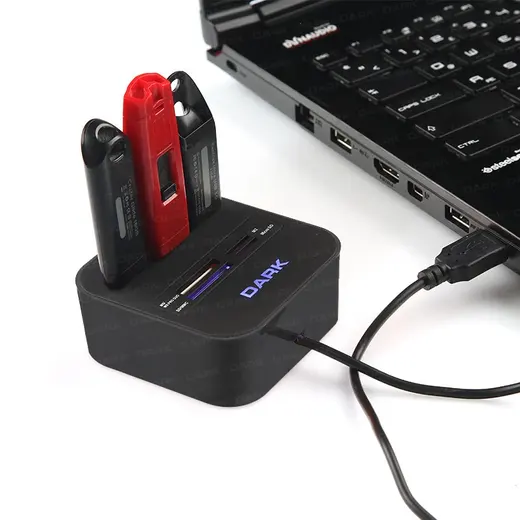 DARK DK-AC-UCR202 3xUSB2.0 MICROSD/SD/MMC/M2/MS PRO DUO KART OKUYUCU SIYAH görseli 2