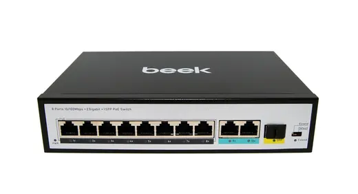 BEEK BN-FS-1083P2G1S Yönetilemeyen PoE+ Switch 8 x 10/100BASE-T IEEE802.3af/at PoE+ port (Port başına 30.8 watt)