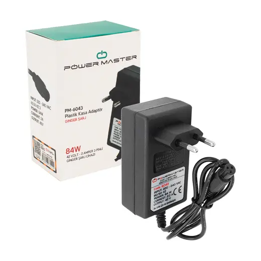 POWERMASTER PM-6043 42 VOLT - 2 AMPER - 84 WATT 3 PİNLİ PRİZ TİPİ GİNGER ŞARJ CİHAZ ADAPTÖRÜ görseli 3