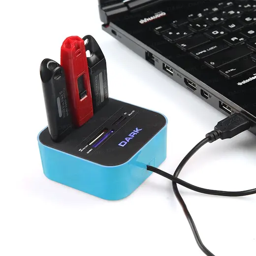 DARK DK-AC-UCR202BL 3xUSB2.0 MICROSD/SD/MMC/M2/MS PRO DUO KART OKUYUCU MAVI görseli 3