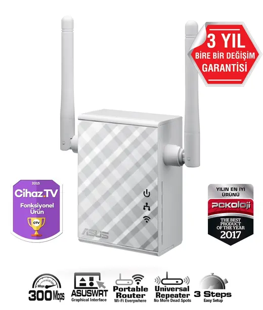 ASUS RP-N12 N300 2.4GHZ Mesafe Genişletici EV Ofis Tipi 2x 2dbi sabit anten görseli 5