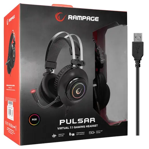 Rampage RM-K1 PULSAR Siyah Usb 7.1 Surround+Titreşim RGB Işık Efektli Gaming Kulaklık görseli 7