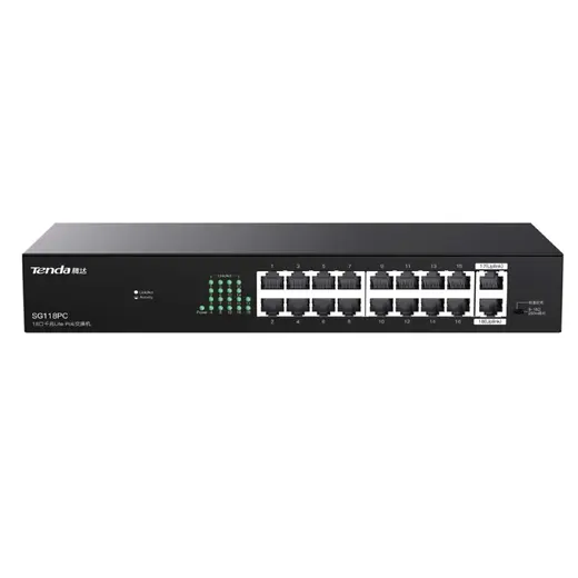 TENDA 16port PoE 150w 2xUPLINK Gigabit Yönetilemez Switch SG118PC