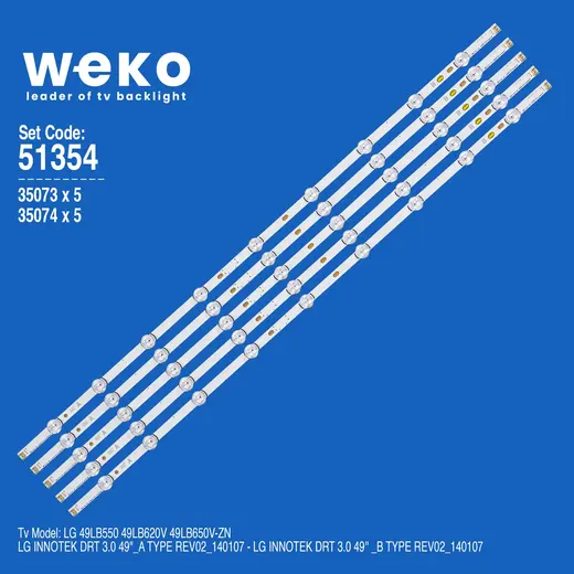 WKSET-6354 35073X5 35074X5 LG INNOTEK DRT 3.0 49 A/B TYPE BİRLEŞTİRİLMİŞ LED KODU 102,5 CM 5 ADET LED BAR