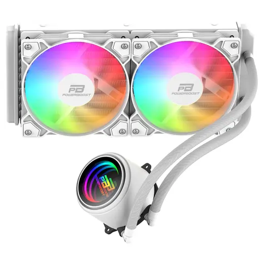 POWERBOOST 240MM CIRCLE 240W PB-LCS-CR240W Rainbow Fanlı AM5-1851p Sıvı Soğutmalı İşlemci Fanı Beyaz görseli 3