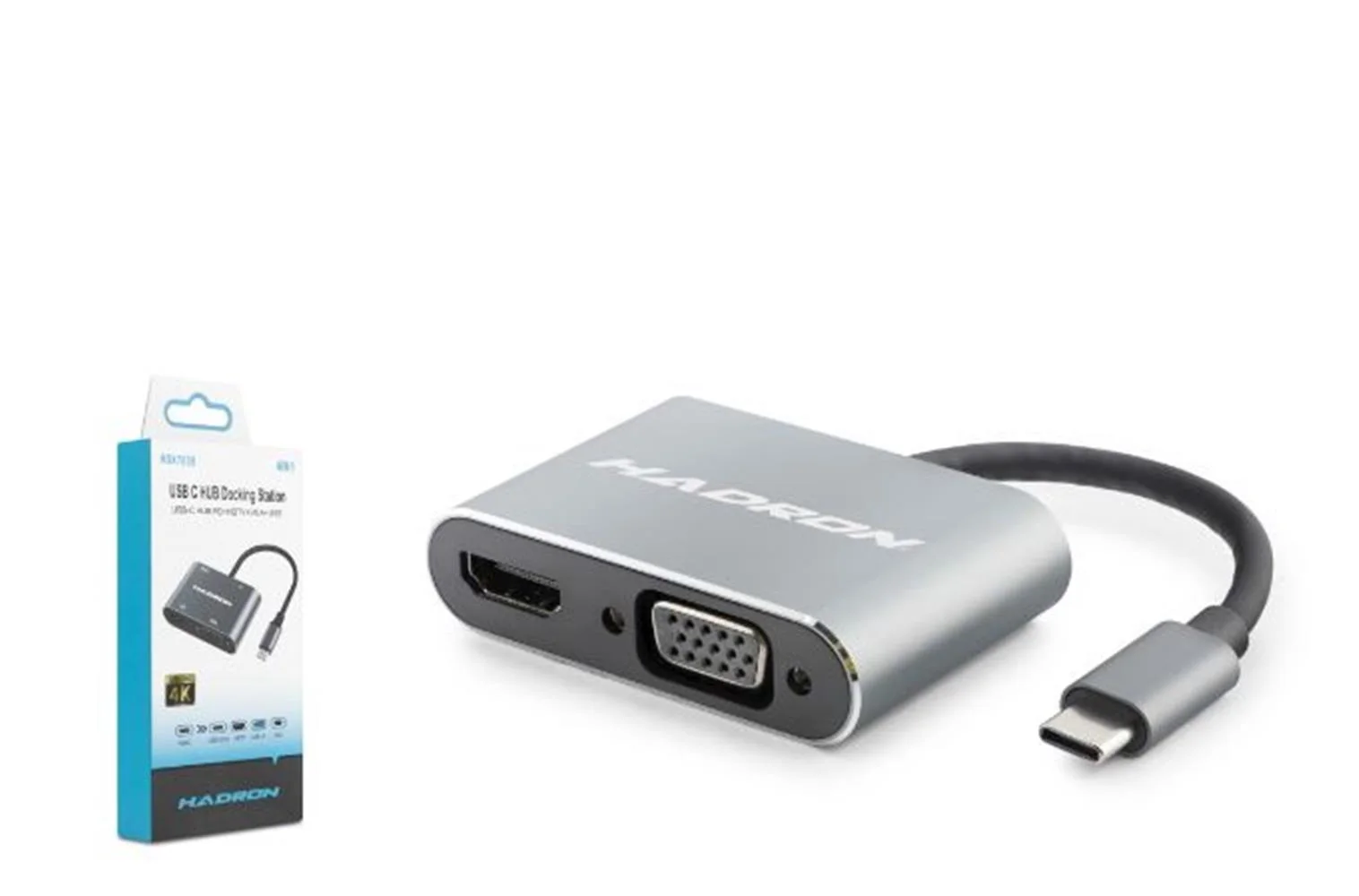 HADRON HDX7839 TYPE-C TO HUB HDTV 4K 30HZ + TYPE-C + USB + VGA 4IN1 GRİ