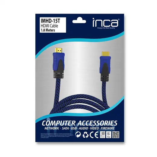 Inca IMHD-15T 1,8Mt Örgülü 1,4 V 3D HDMI Kablo Örgülü 4K@30Hz 2160P Altın Uç Parazit Koruma alternatif görünüm