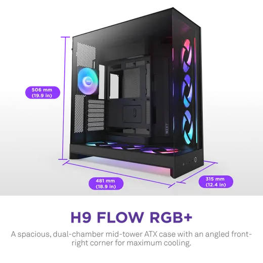NZXT H9 FLOW RGB 2025 CM-H92FB-P1 Dual-Chamber EATX PC Kasası görseli 8