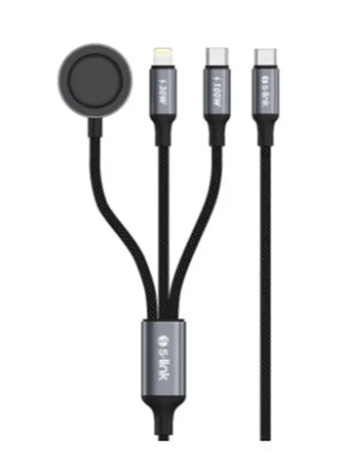 S-link Armor CLW-01 100W 1.2m Type-C to Type-C Lightning Siyah Hızlı Şarj Kablosu