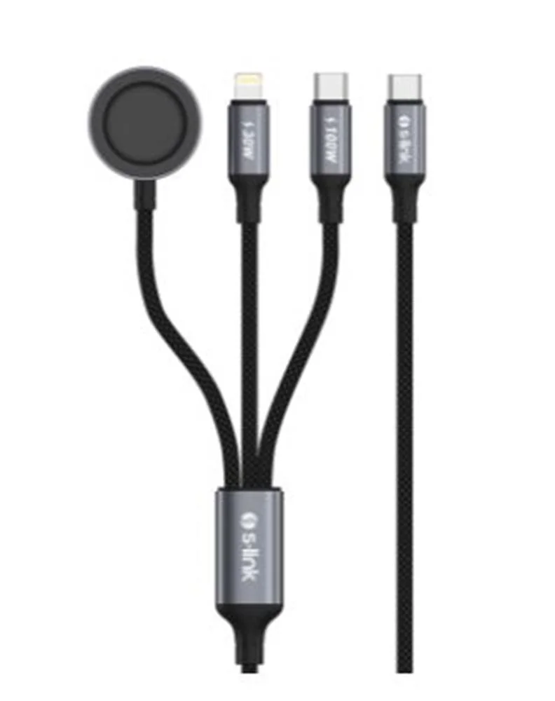 S-link Armor CLW-01 100W 1.2m Type-C to Type-C Lightning Siyah Hızlı Şarj Kablosu