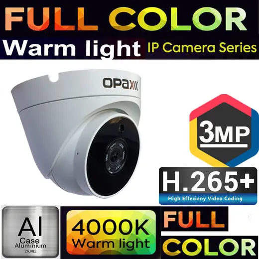 OPAX-2003 3MP IP (2304x1296) H.265+ 3 WARM LIGHT FULL COLOR 3.6 MM METAL IP DOME KAMERA