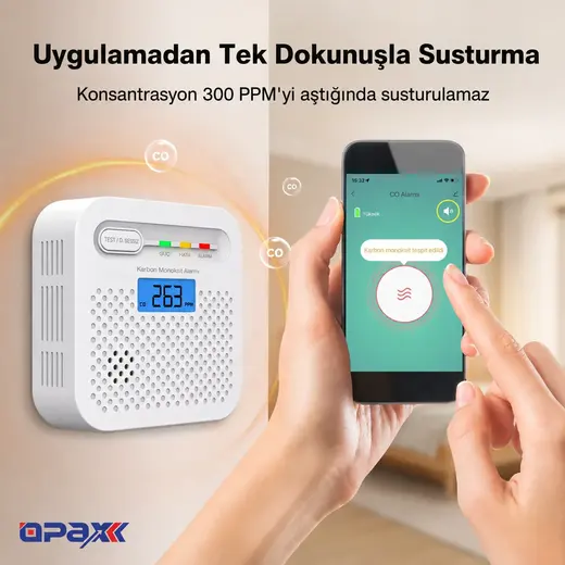 OPAX Y100A-AA-W WiFi Karbonmonoksit Dedektörü ve CO Alarmı görseli 5