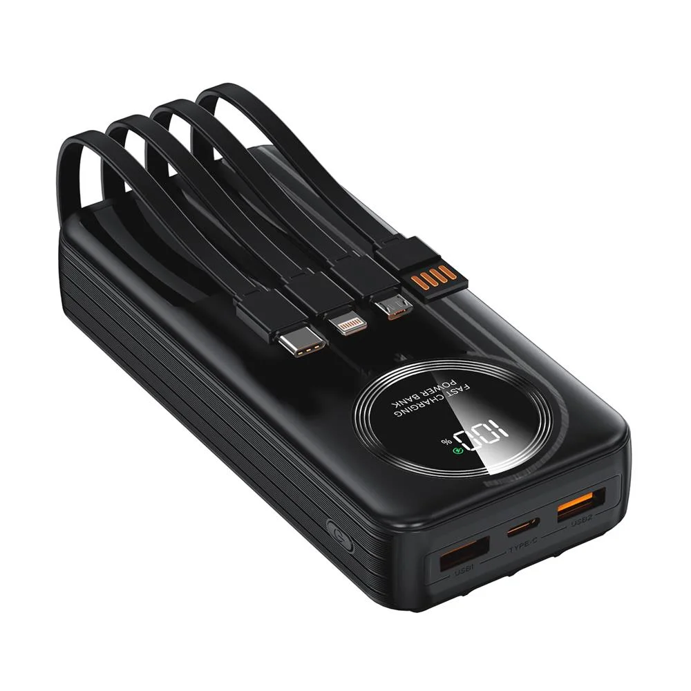 S-link IP-G220 20000mAh PD20W+QC3.0 Dahili Kablolu Siyah LCD Taşınabilir Pil Şarj Cihazı Powerbank