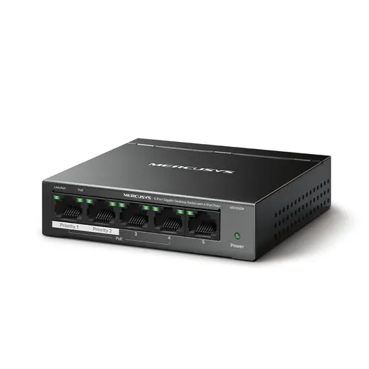 TP-Link Mercusys MS105GP 5 Port Gigabit with 4 Port PoE+ Desktop Switch alternatif görünüm