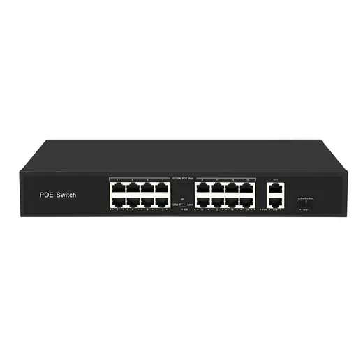 OPAX-1619 16 Port 10/100M POE Switch +2 Port Gigabit Uplink +1 Gigabit SFP Port 300W Rack Mount görseli 3