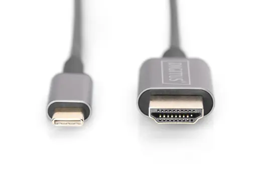 DIGITUS DA-70821 USB-C HDMI Görüntü Adaptör Kablosu, UHD 4K/30Hz, 1.8 metre, siyah renk, metal gövde görseli 3