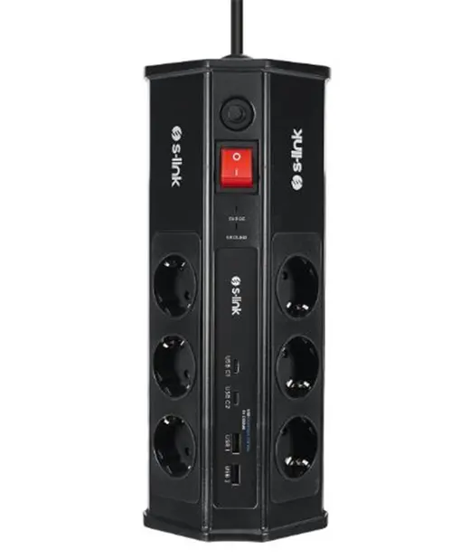 S-link PRZ03 PrizHive 3M 630 Joule 1.5mm 2 USB 2 TypeC 2.4A-5V 500V 6000V 6lı Akım Korumalı Priz