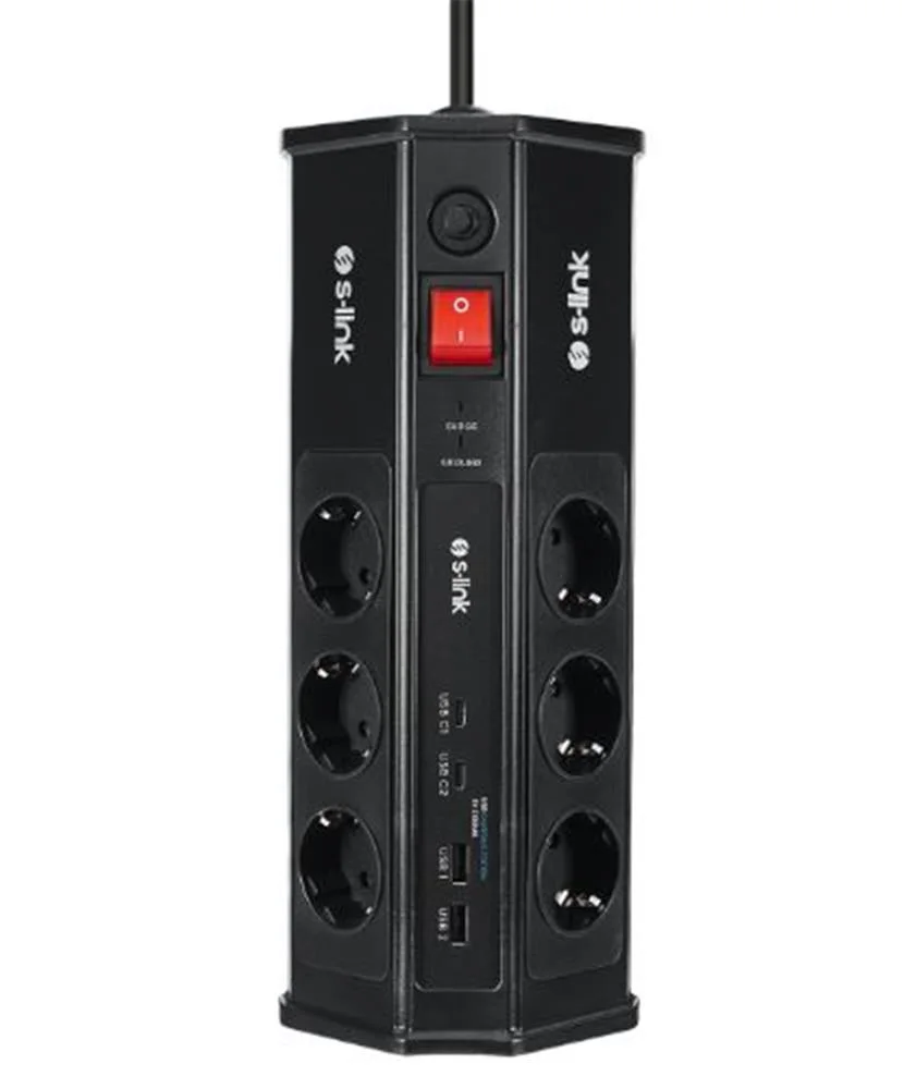 S-link PRZ03 PrizHive 3M 630 Joule 1.5mm 2 USB 2 TypeC 2.4A-5V 500V 6000V 6lı Akım Korumalı Priz