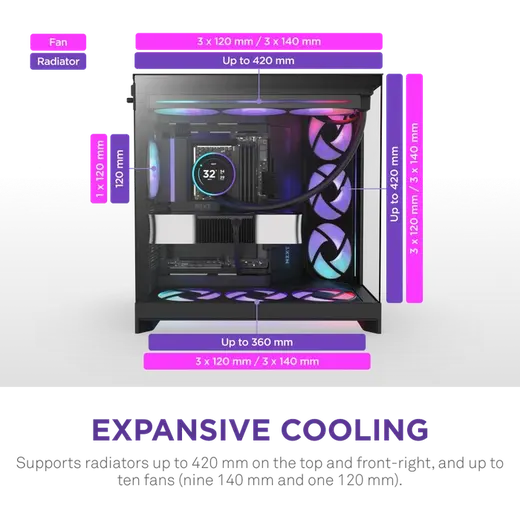 NZXT H9 FLOW RGB 2025 CM-H92FB-R1 Dual Chamber Gaming EATX PC Kasası görseli 6