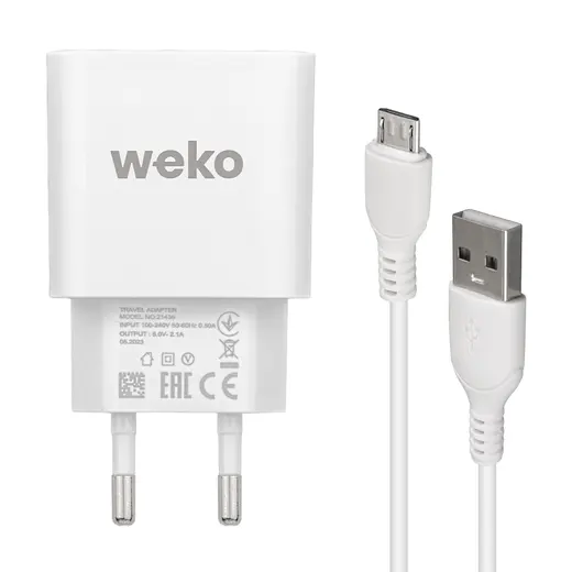 WEKO WK-21436 M7 2.1 AMPER ŞARJ BAŞLIK ADAPTÖRÜ + MICRO USB KABLO (NO:3) alternatif görünüm