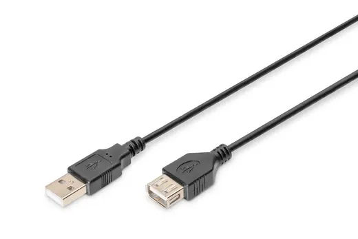 DIGITUS AK-300200-018-S USB 2.0 uzatma kablosu, A tipi St/Bu, 1,8 m, USB 2.0 için uygun, siyah renk
