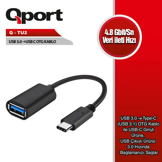 QPORT (Q-TU2) TYPE-C TO USB3.0 OTG ADAPTOR KABLO CEVIRICI