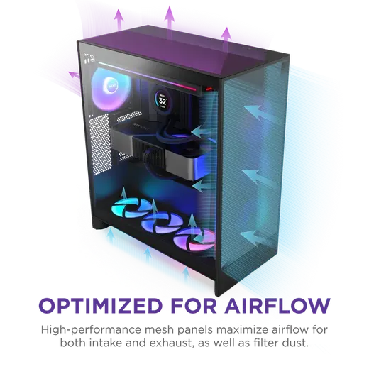 NZXT H7 FLOW 2024 CM-H72FB-R1 RGB Gaming EATX PC Kasası görseli 3