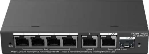 RUIJIE REYEE RG-ES206GS-P 6 PORT 10/100/1000 4xPOE 54W 1xCOMBO YONETILEBILIR SW